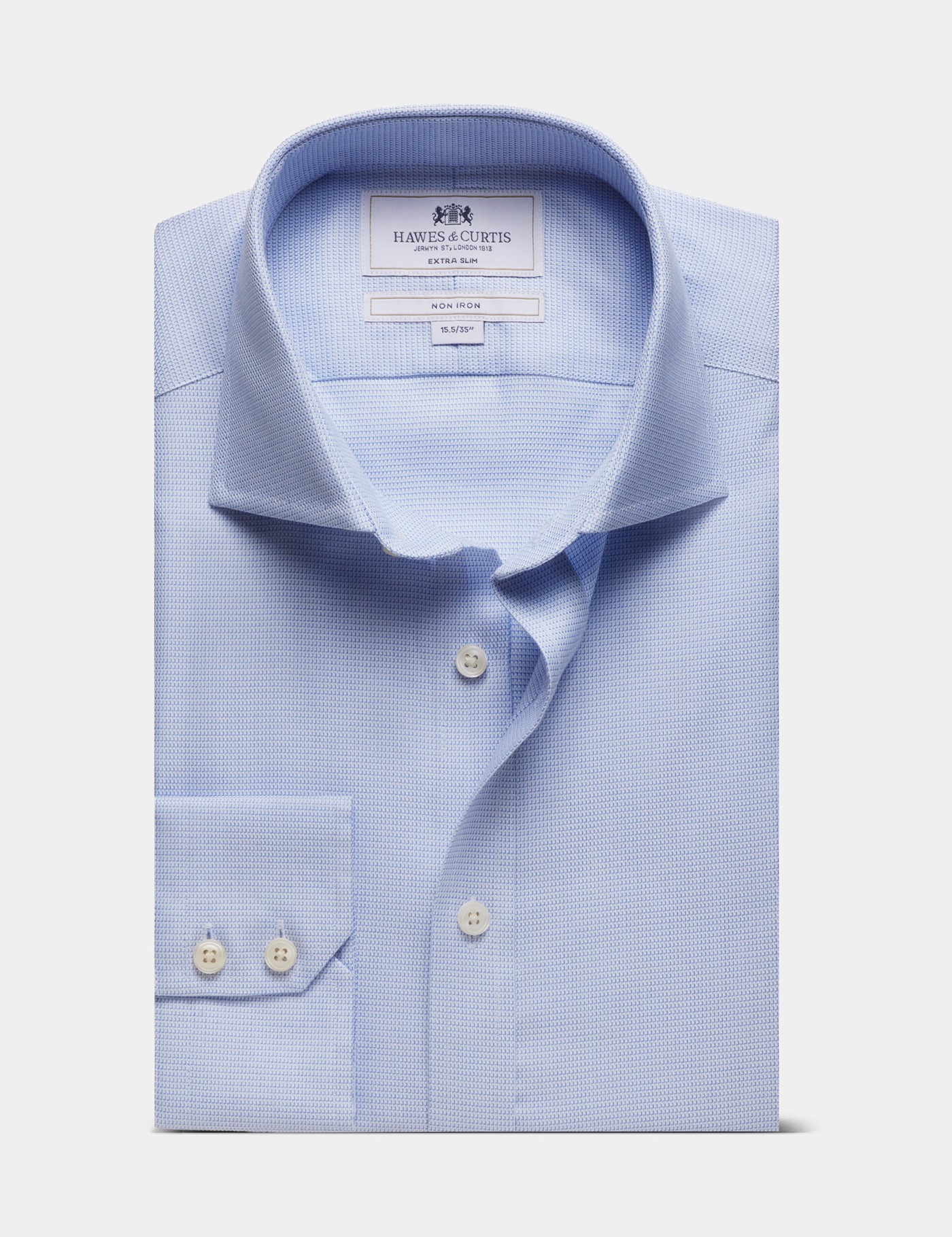 Hawes & Curtis Extra Slim Fit Blue & White Textured Weave Non-Iron Shirt Size: 16" collar, 34" sleeve image 2