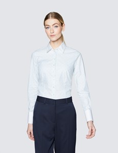 Women's Executive White & Green Fitted Shirt with White Collar & Single Cuffs