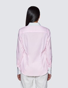 Women's Executive Pink End On End Fitted Shirt With White Collar - Single Cuffs
