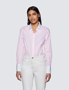 Women's Executive Pink End On End Fitted Shirt With White Collar - Single Cuffs