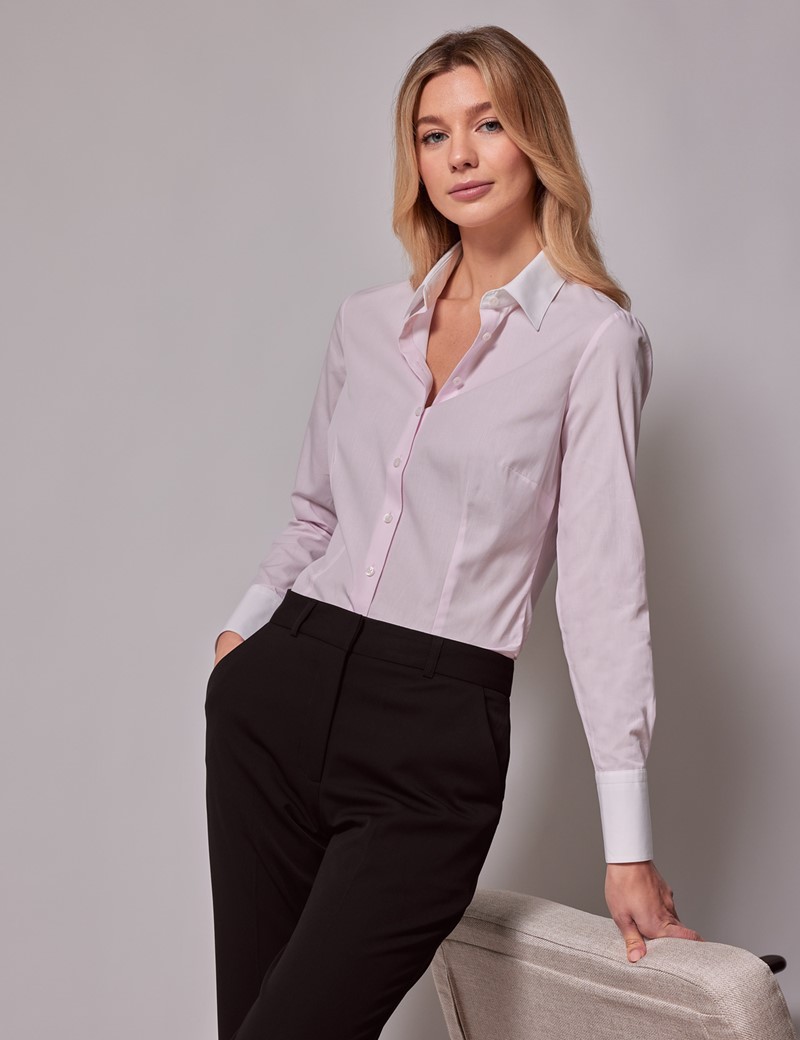 Women's Executive Pink End On End Fitted Shirt With White Collar