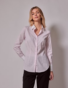 Women's Executive Pink End On End Fitted Shirt With White Collar