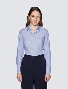 Women's Executive Blue End On End Fitted Shirt - Single Cuffs