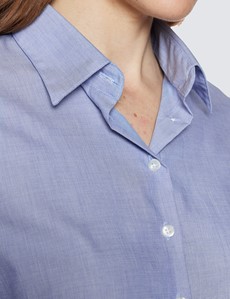 Women's Executive Blue End On End Fitted Shirt - Single Cuffs