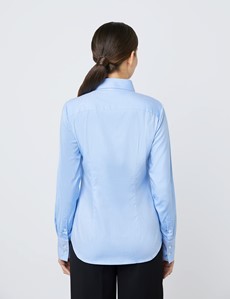 Women's Light Blue Twill Fitted Executive Shirt - Single Cuff