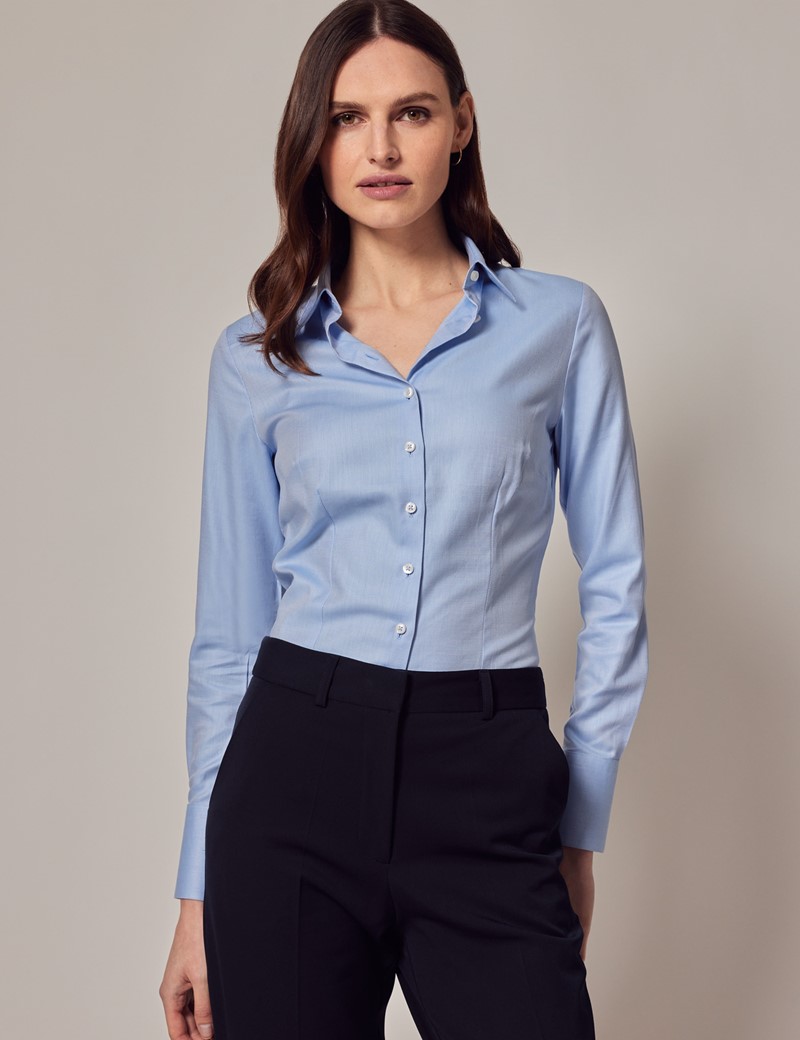 Women's Twill Executive Shirt with Single Cuffs in Light Blue