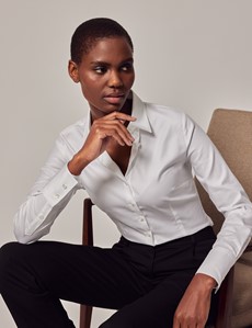 Women's Executive White Twill Fitted Shirt