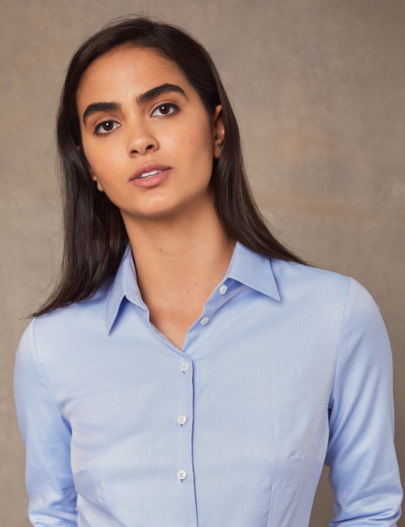 Women's Executive Blue Twill Fitted Shirt - Single Cuff | Hawes & Curtis