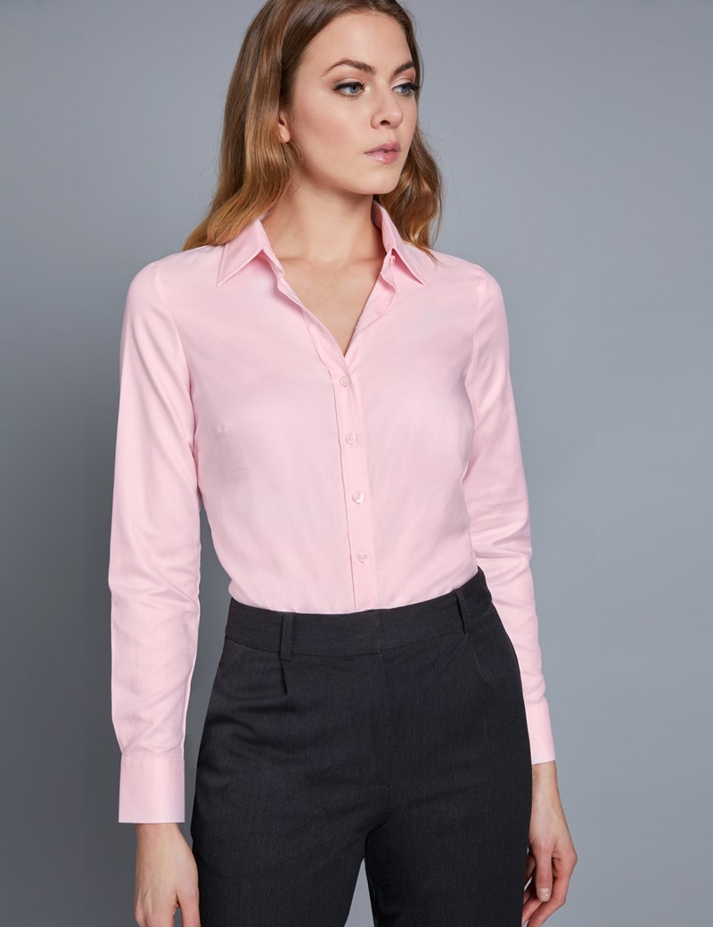 Women's Executive Pink Twill Fitted Shirt - Single Cuff | Hawes & Curtis