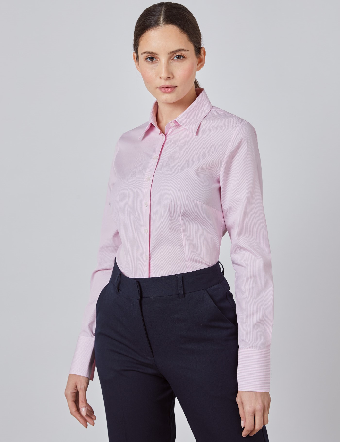 Easy Iron Cotton Pine Stripe Executive Women's Fitted Shirt with Single ...