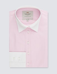 Women's Executive Pink & White Pine Stripe Fitted Shirt With White Collar and Cuff - Single Cuff
