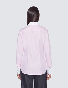 Women's Executive Pink & White Pine Stripe Fitted Shirt With White Collar and Cuff - Single Cuff