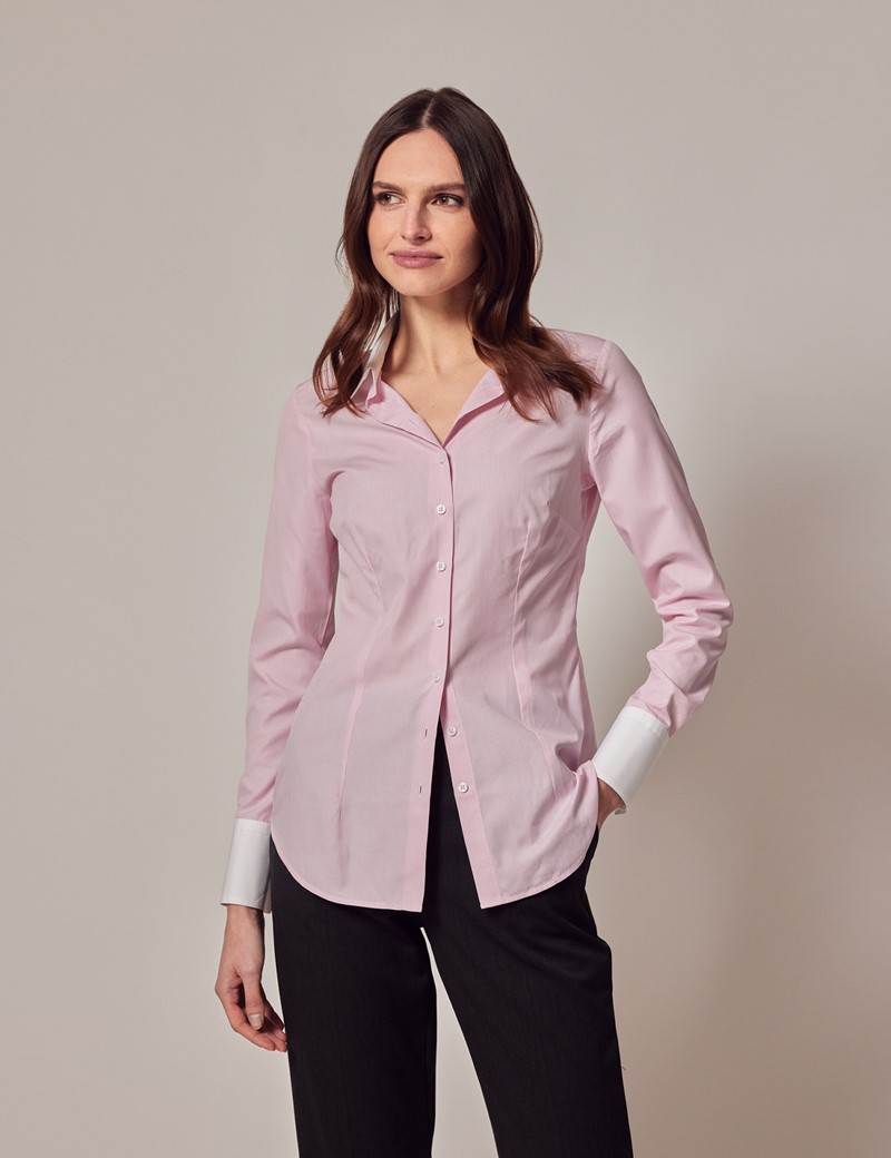 Women's Executive Pink & White Pin Stripe Fitted Shirt With White ...