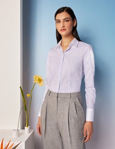 Women's Executive Blue & Neutral Stripe Fitted Shirt - Single Cuffs