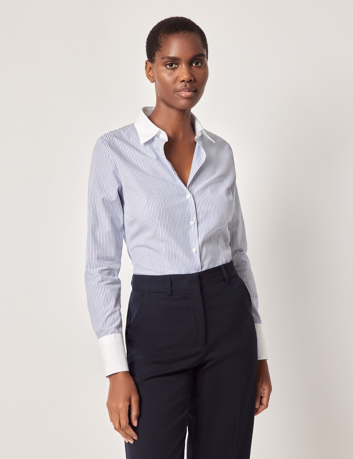 & Fitted & Blue Multi Stripe Executive Shirt