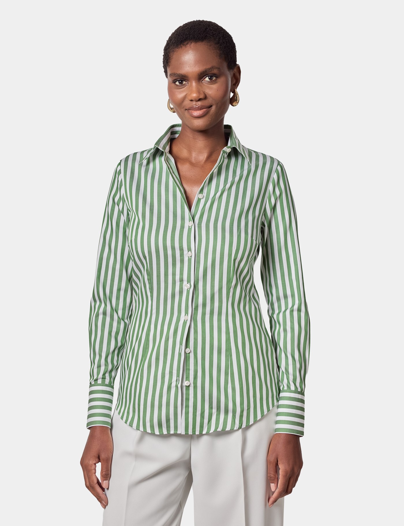& Fitted & Green Bengal Stripe Executive Shirt