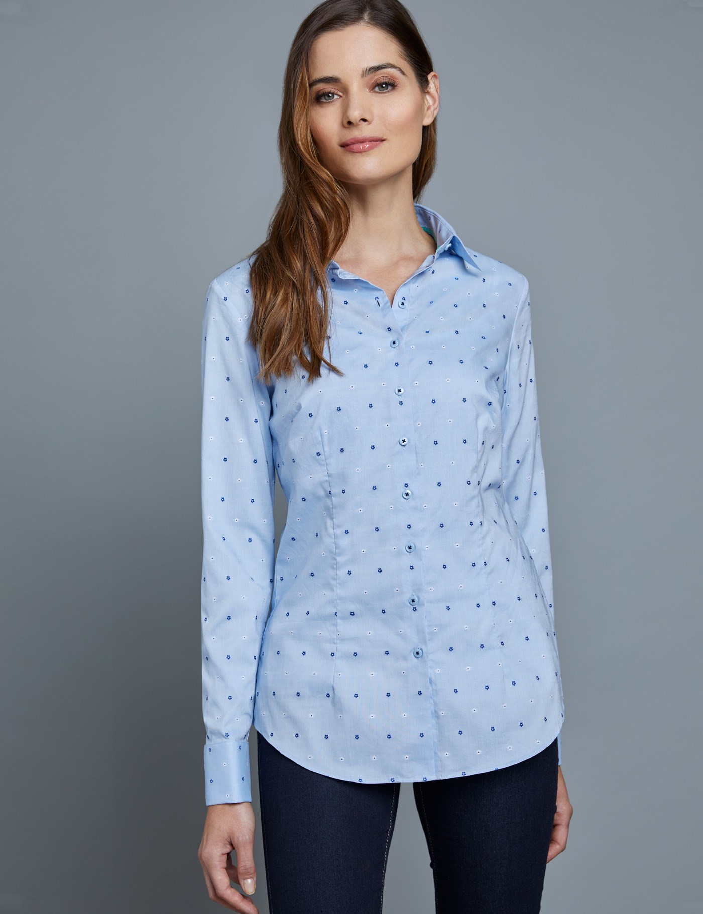 blue fitted shirt ladies