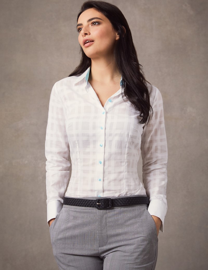 Women’s White Fitted Shirt – French Cuff | Hawes & Curtis