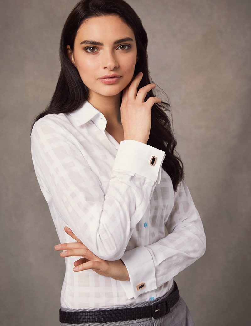 Women’s White Fitted Shirt French Cuff Hawes & Curtis