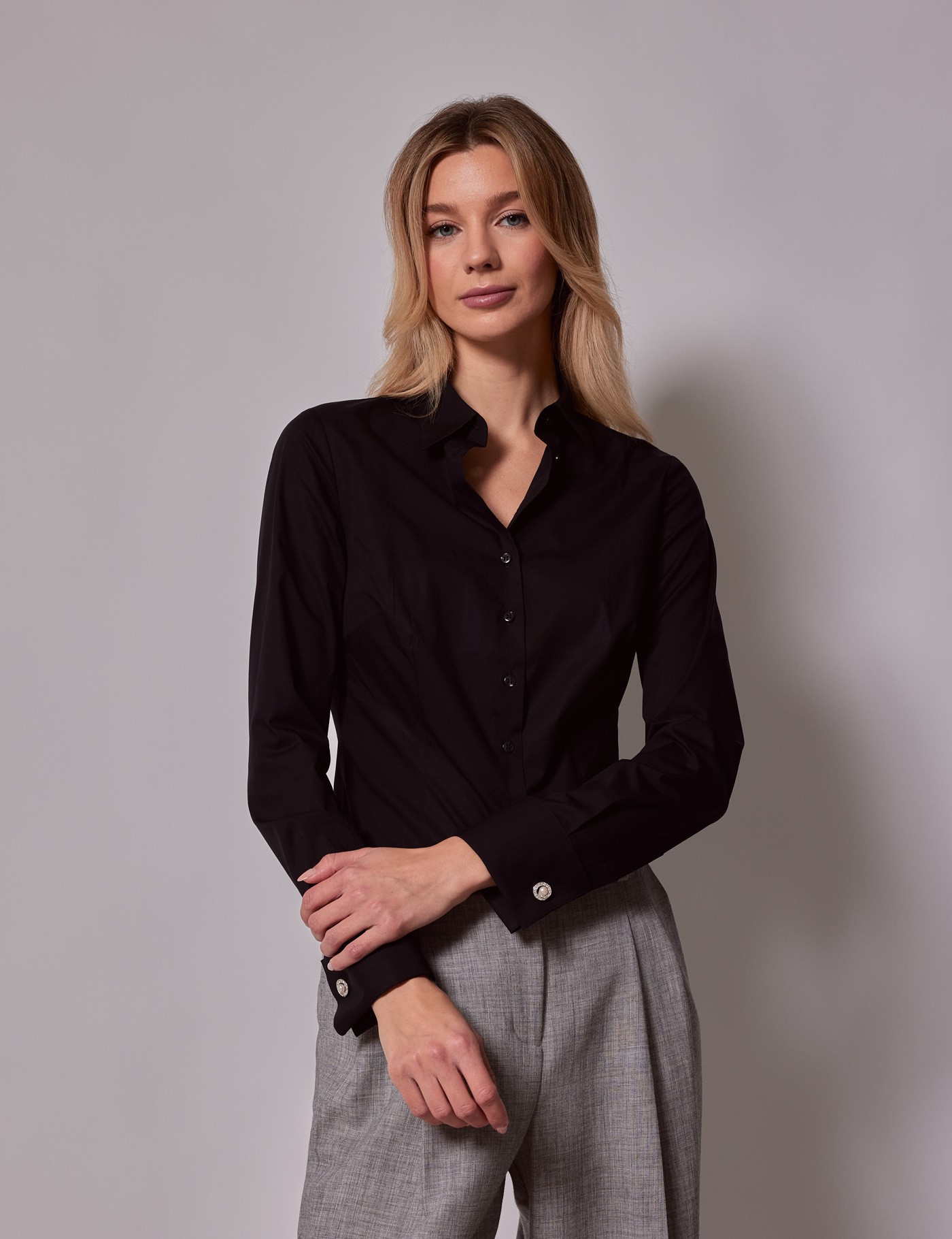 & Fitted Cotton Stretch Shirt Double Cuff