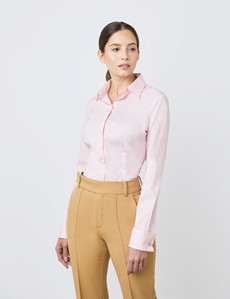 Women's New Pink Fitted Shirt - Double Cuff