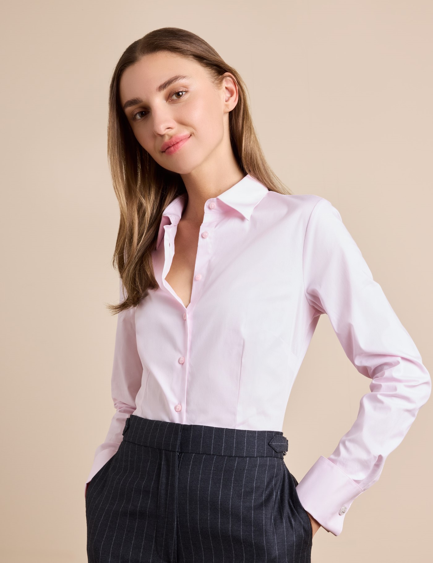 Hawes & Curtis Fitted Pink Shirt Size: 4 (UK 6)