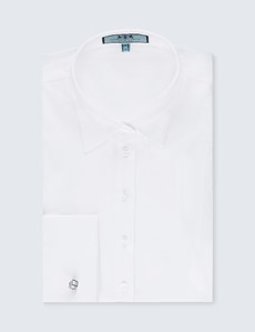Women's White Fitted Cotton Stretch Shirt - French Cuffs