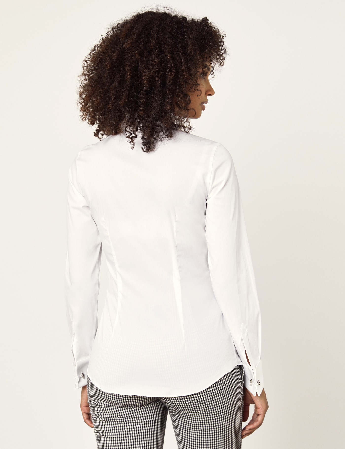 Women's White Fitted Cotton Stretch Shirt Double Cuffs Hawes & Curtis