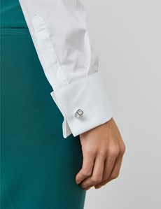 Women's White Fitted Cotton Stretch Shirt - French Cuffs