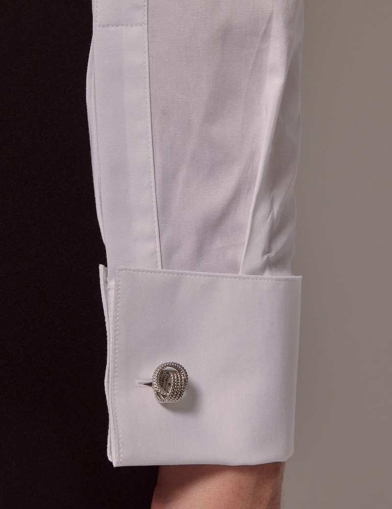 Women's White Fitted Cotton Stretch Shirt - Double Cuffs