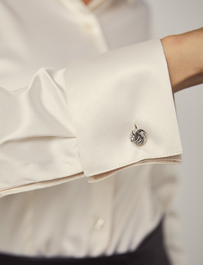 Women's Cream Fitted Satin Shirt Double Cuff Hawes & Curtis
