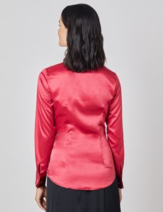Women's Red Fitted Satin Shirt - French Cuff