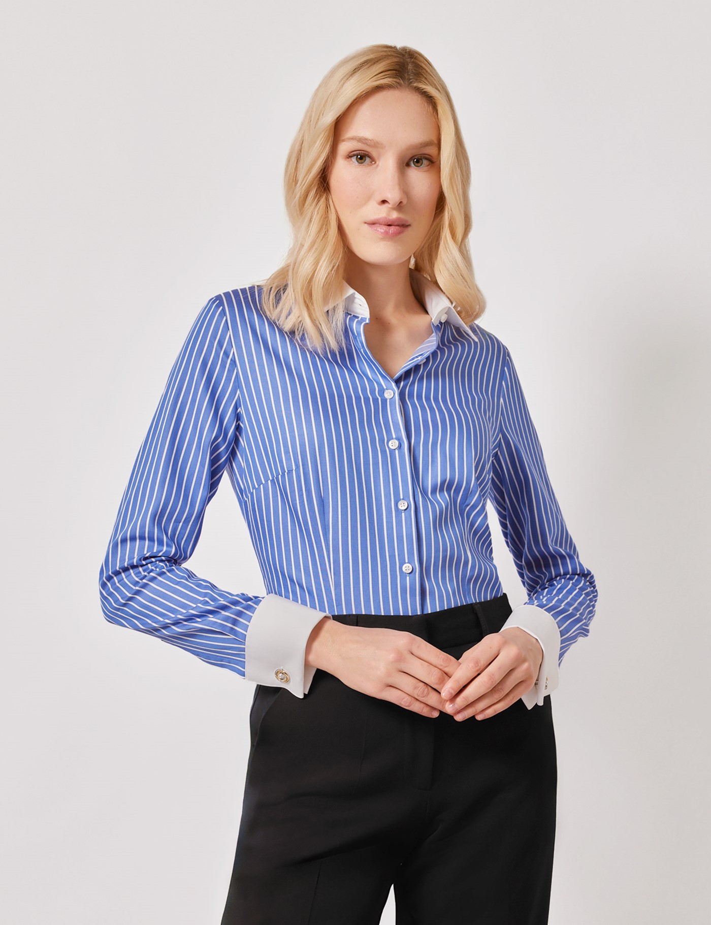 & Fitted Blue & Bengal Stripe Executive Shirt