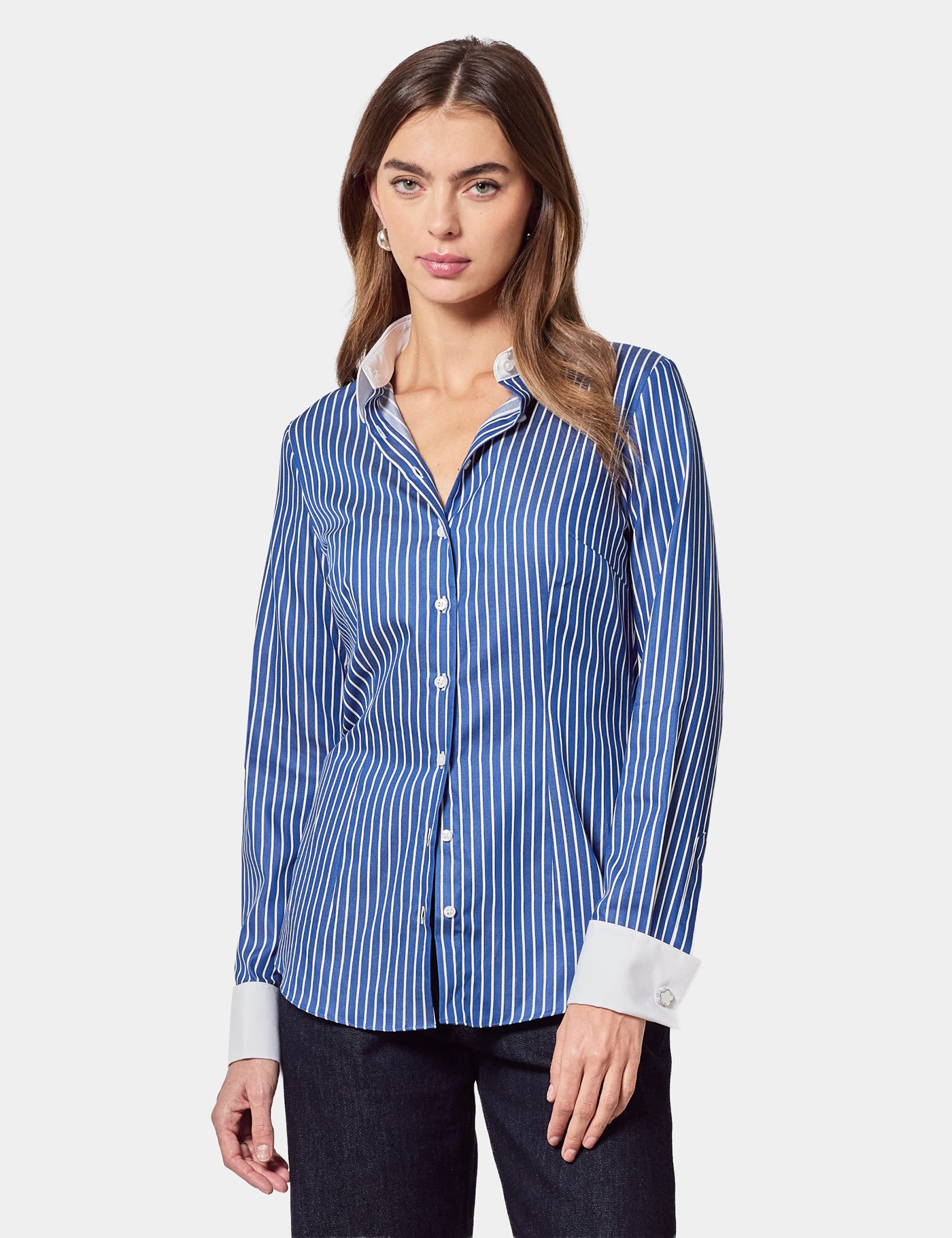 & Fitted Blue & Stripe Executive Shirt