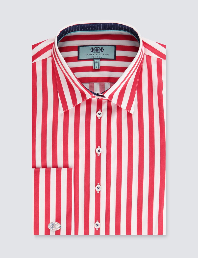 Women’s Red & White Bengal Stripe Fitted Shirt – Double Cuff | Hawes ...