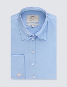 Women's Executive Light Blue Twill Fitted Shirt - Double Cuff 