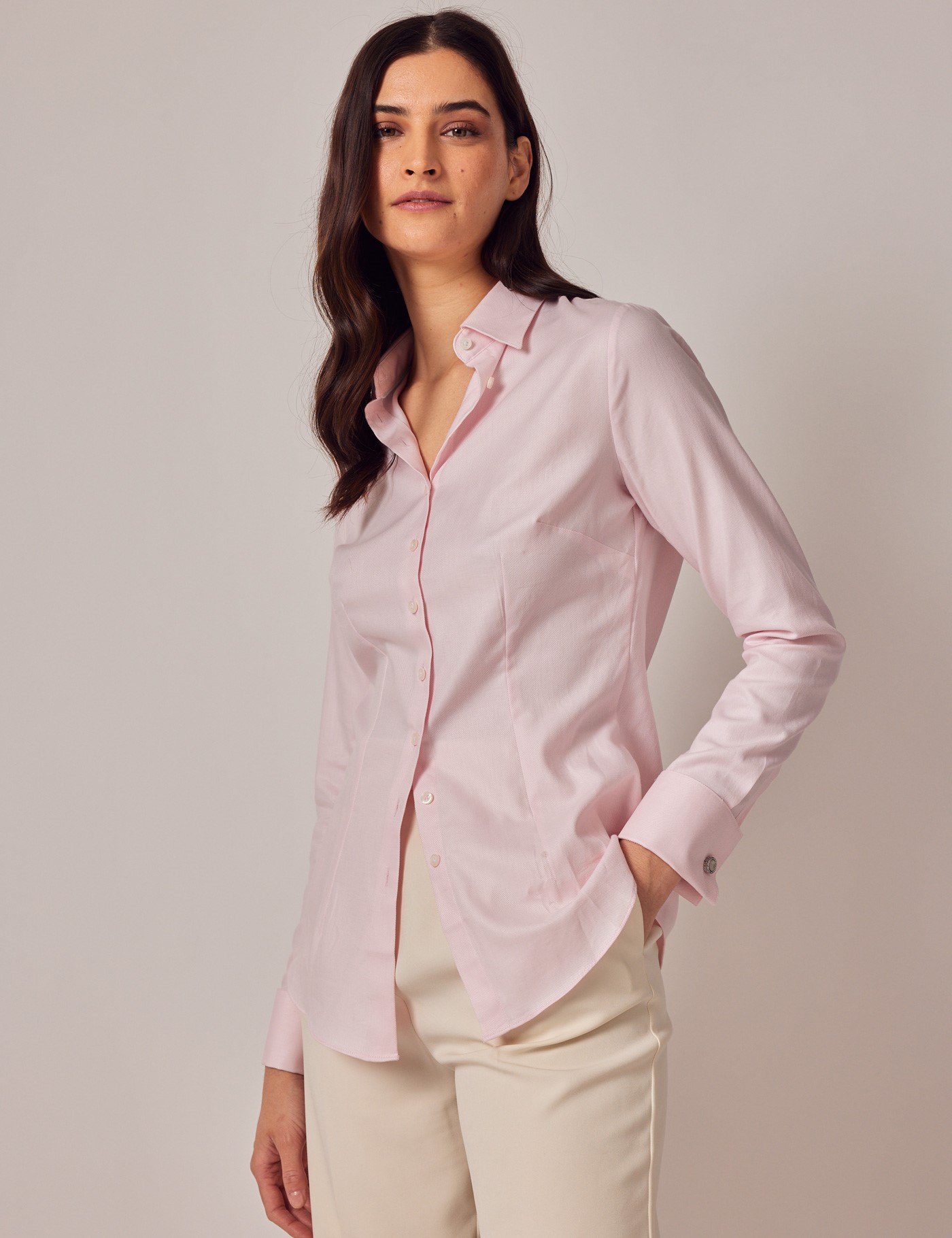Twill Women's Executive Shirt with French Cuffs in Light Pink | & Curtis | UK