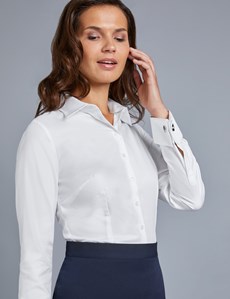 Women's Executive White Twill Fitted Shirt - Double Cuff | Hawes & Curtis