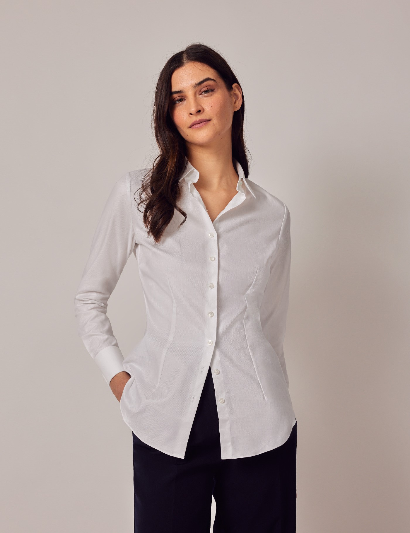 Women's Executive White Twill Fitted Shirt - French Cuffs