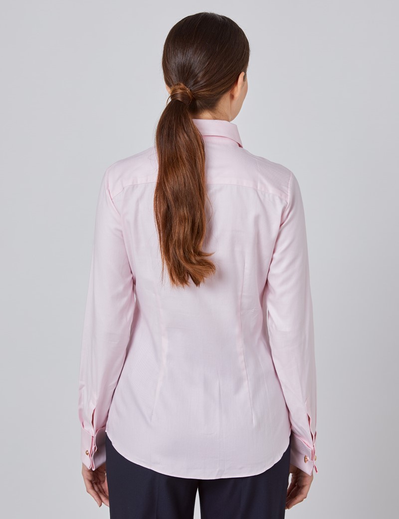 Cotton Twill Women's Fitted Shirt with Double Cuff in Pink | Hawes ...
