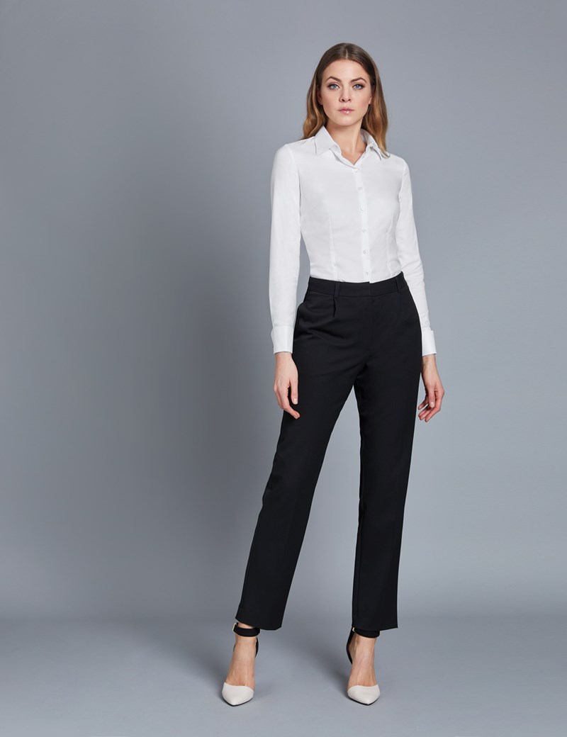 Women's Executive White Twill Fitted Shirt - Double Cuff | Hawes & Curtis