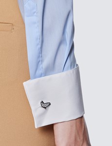 Bluse – Slim Fit – Baumwollstretch – Manschetten – hellblau mit weißen Kontrasten