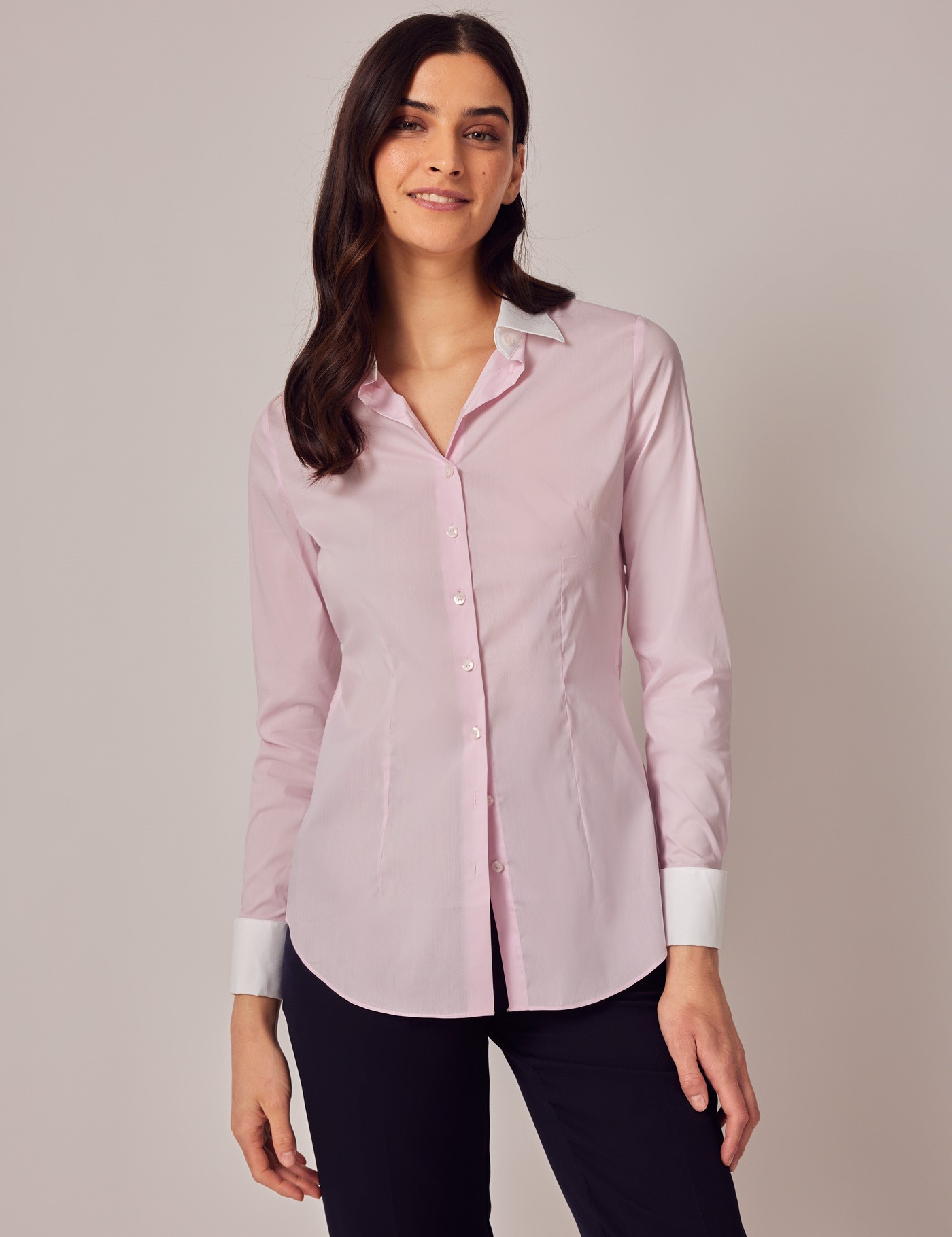 Women's Light Fitted Nylon Shirt With White Collar & Double | Hawes & Curtis
