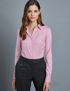 Women's Rose & White Bengal Stripe Fitted Executive Shirt - Double Cuff ...
