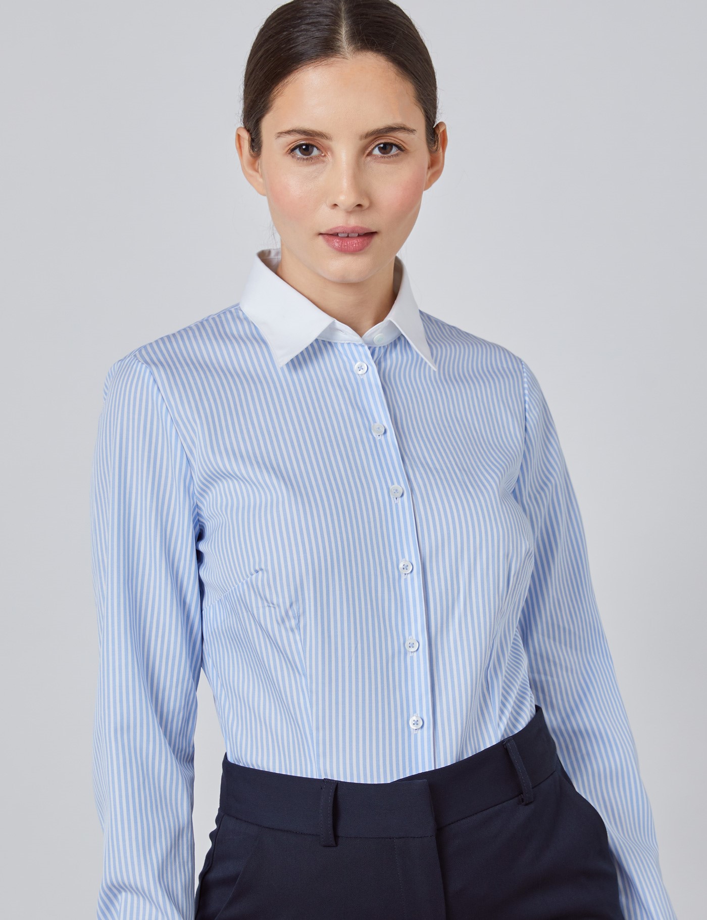 Easy Iron Cotton Bengal Stripe Executive Women's Fitted Shirt with