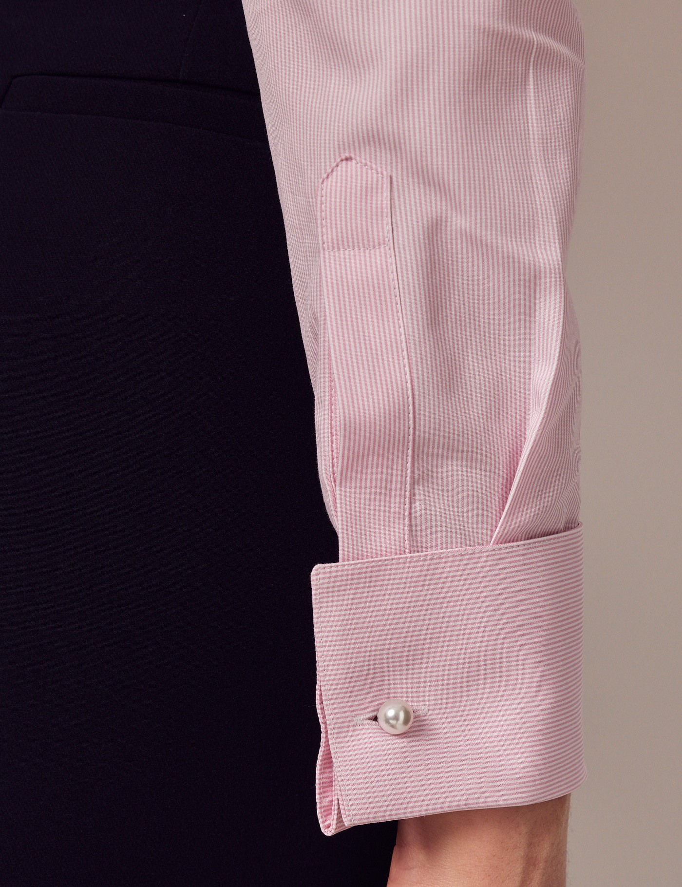 Women's Executive Pink & White Fine Stripe Fitted Shirt - Double Cuffs ...