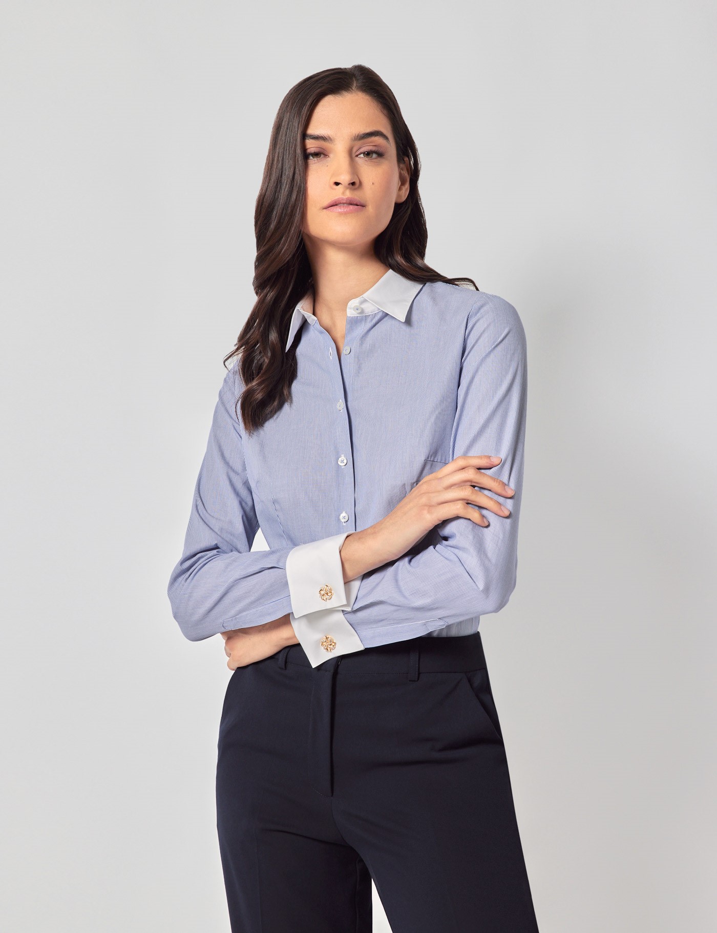 & Fitted & Blue Fine Stripe Executive Shirt