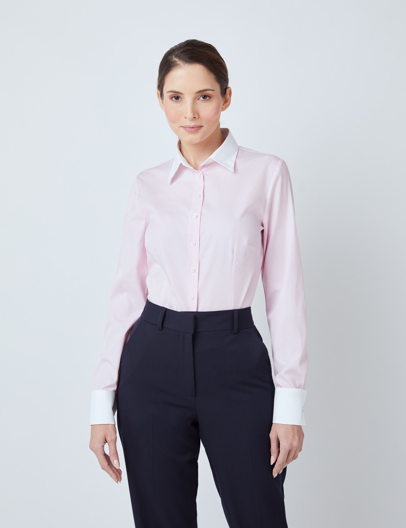 Easy Iron Cotton Fine Stripe Executive Women's Fitted Shirt with ...