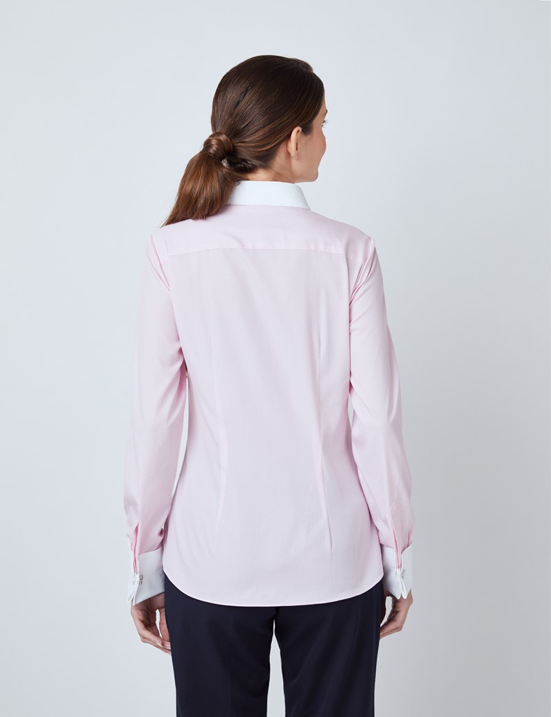 Easy Iron Cotton Fine Stripe Executive Women's Fitted Shirt with Contrasting White Collar and