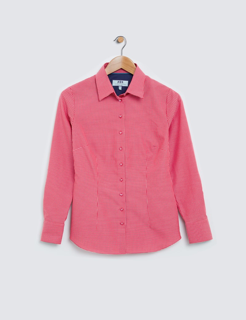 Ladies Red and White Fitted Cotton Shirt